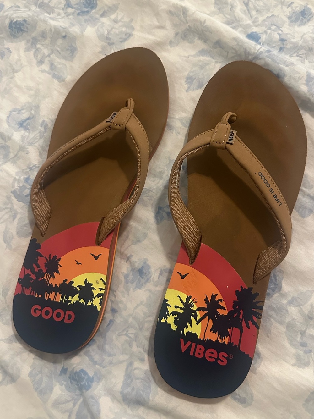 Reef Women’s Brown Flip Flops with Sunset Graphic